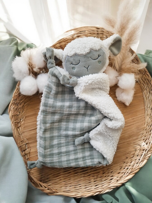 Doudou mouton, double gaze, personnalisé