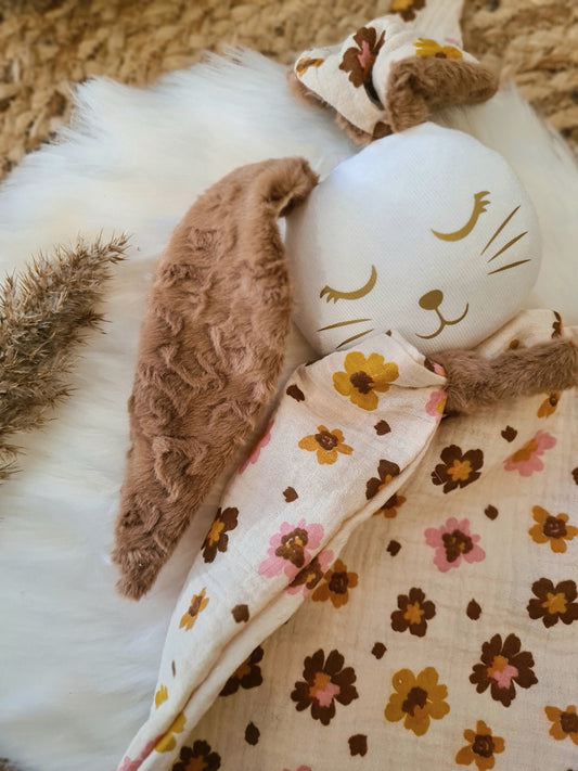 Doudou lange motif Fleurs et fourrure synthétique