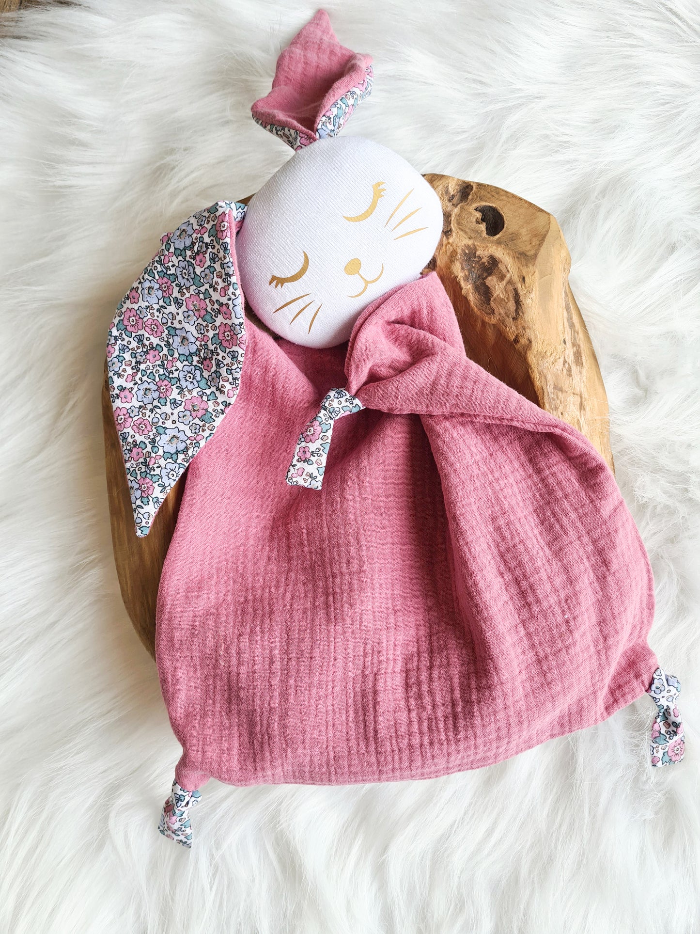 Doudou Lange uni et motif "Petites fleurs"